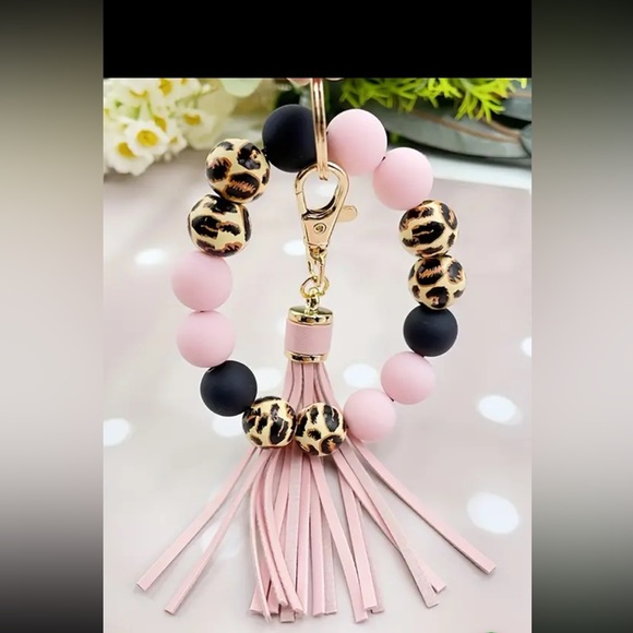 Accessories - Acrylic Leopard Light Pink Bracelet Keychain Purse Charm With Tassel